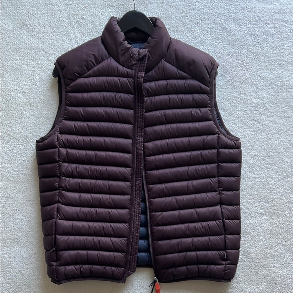 Brown Quilted Puffer Vest with High Collar and Zipper Closure